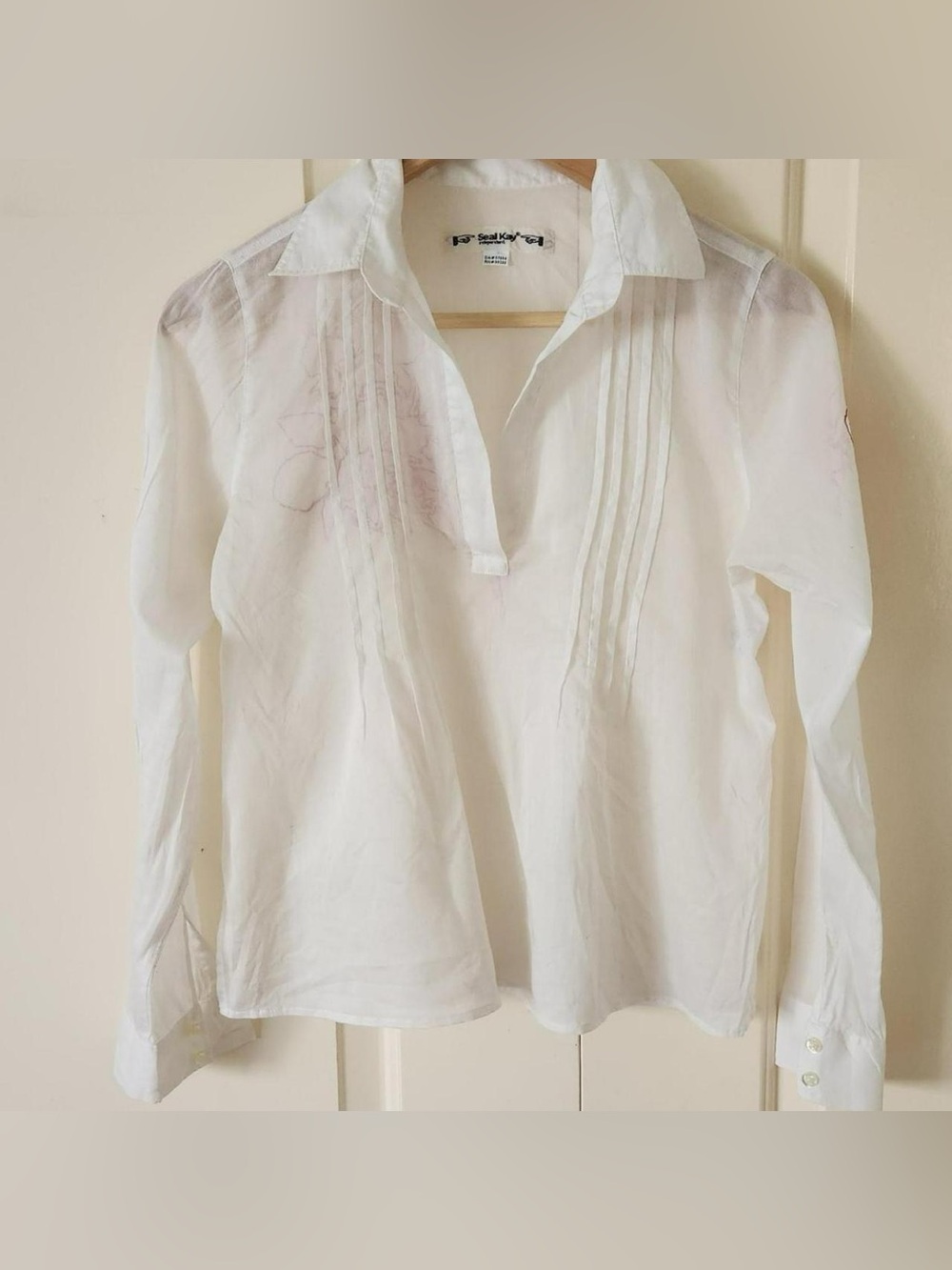 White V-Neck Pintuck Women's Blouse